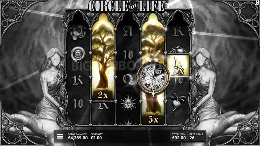 Player hitting spin button on a slot machine